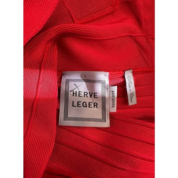 Herve Leger Dress Red Party Night Out High Neck Bandage Bodycon Dress Large - Picture 2 of 8